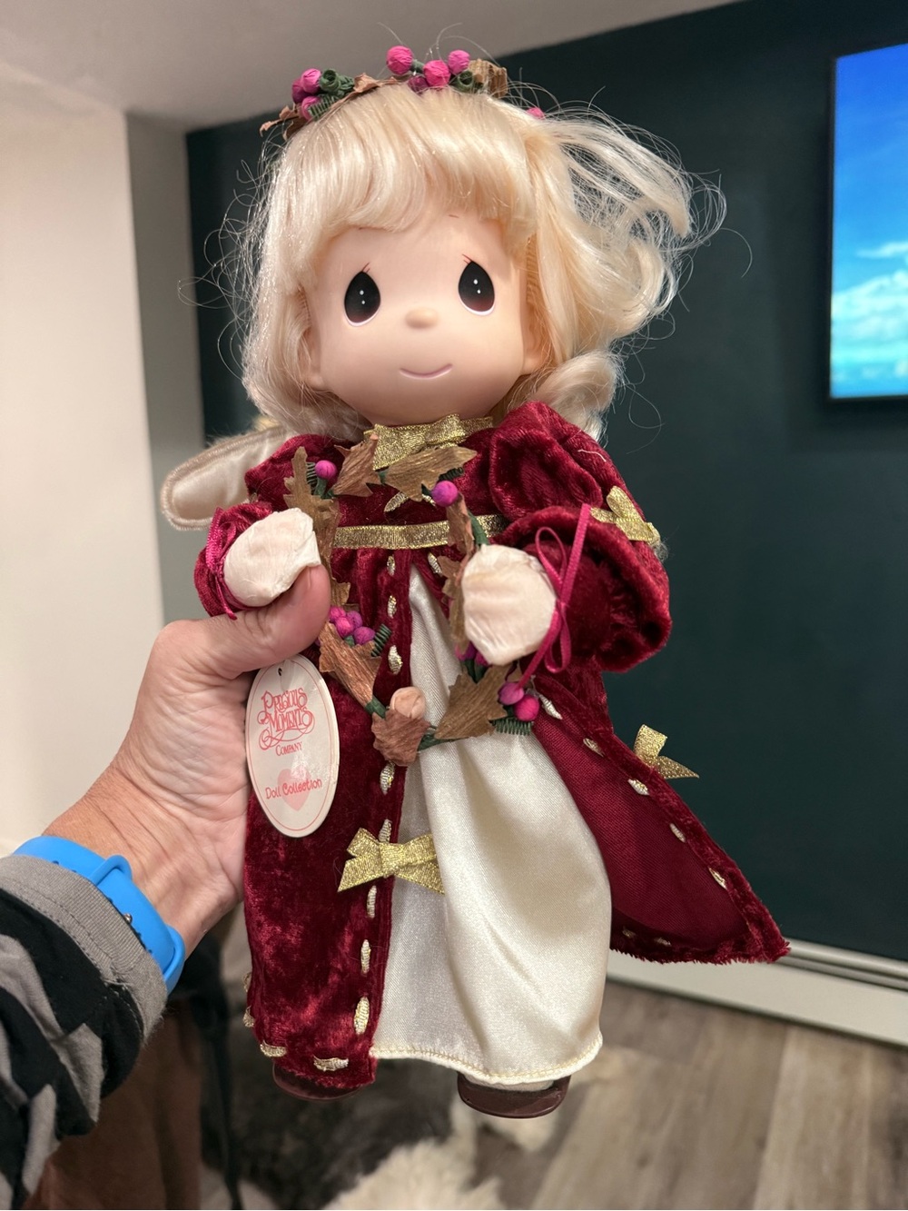 Precious Moments Mary Burgundy, Cream & Gold Angel Doll with Floral Crown